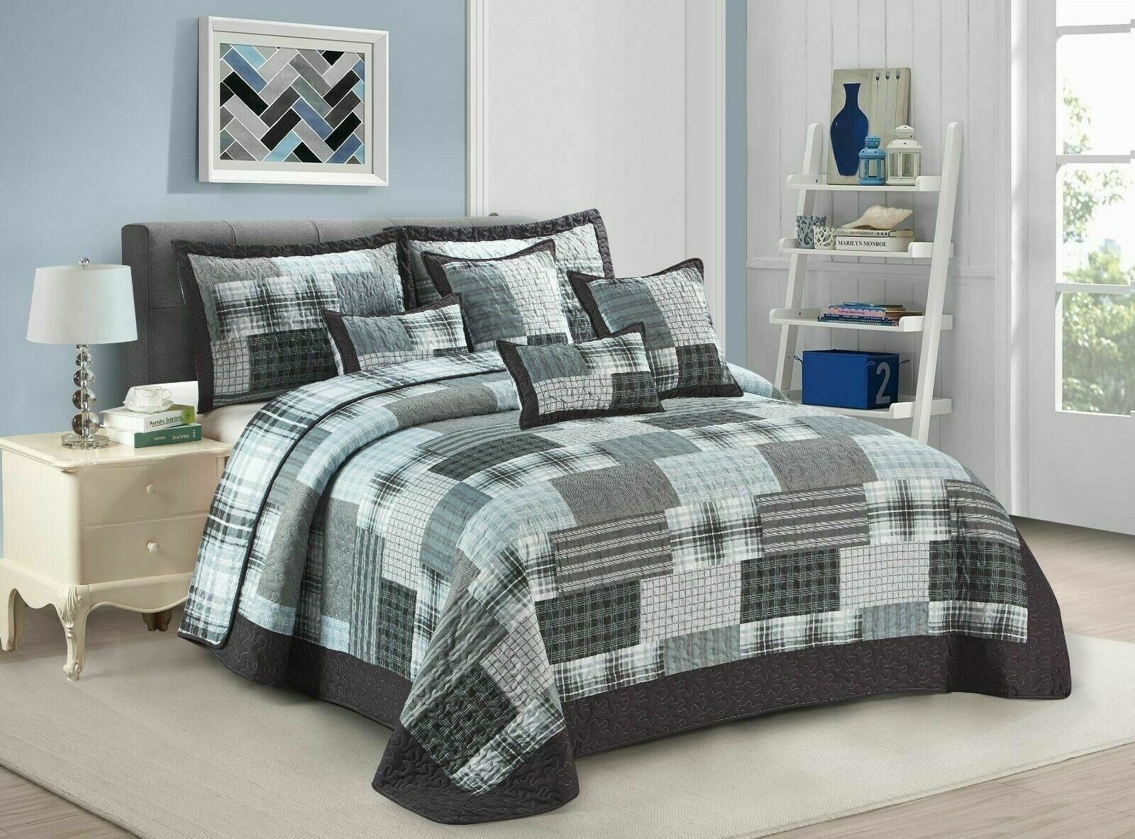 Luxury Quilted Patchwork Embroidered Bedspread Comforter with Pillow Case - Image 15