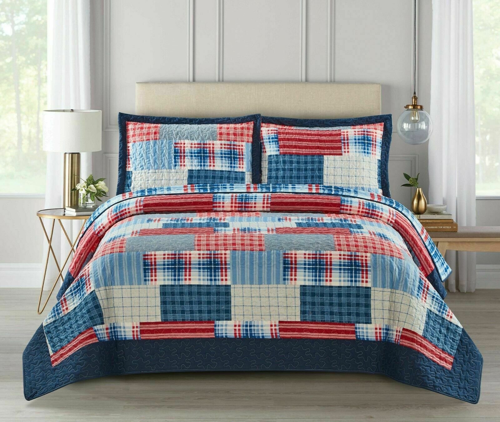 Luxury Quilted Patchwork Embroidered Bedspread Comforter with Pillow Case - Image 18