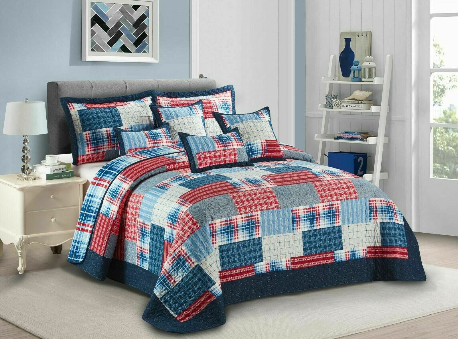 Luxury Quilted Patchwork Embroidered Bedspread Comforter with Pillow Case - Image 19