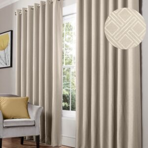Diamond Blackout Ready Made Eyelet Curtains Cream