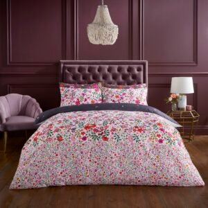 Sara Miller Ditsy Floral Duvet Cover Bedding Set White Deep Mulberry