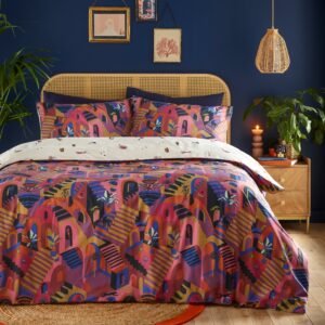 Eivissa Abstract Reversible Bedding Set Magenta
