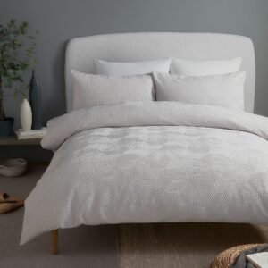 Serene Embossed Geo Duvet Cover Bedding Set Grey