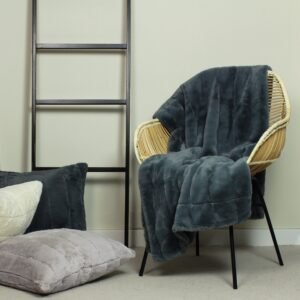 Paoletti Empress Faux Fur 130cm x 180cm Throw Charcoal