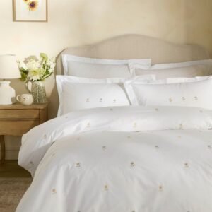 Sophie Allport Embroidered Sunflowers Duvet Cover Bedding Set White