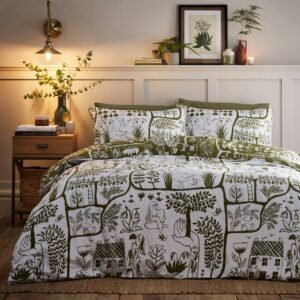 Furn Frida Abstract Printed Reversible Duvet Cover Bedding Set Moss