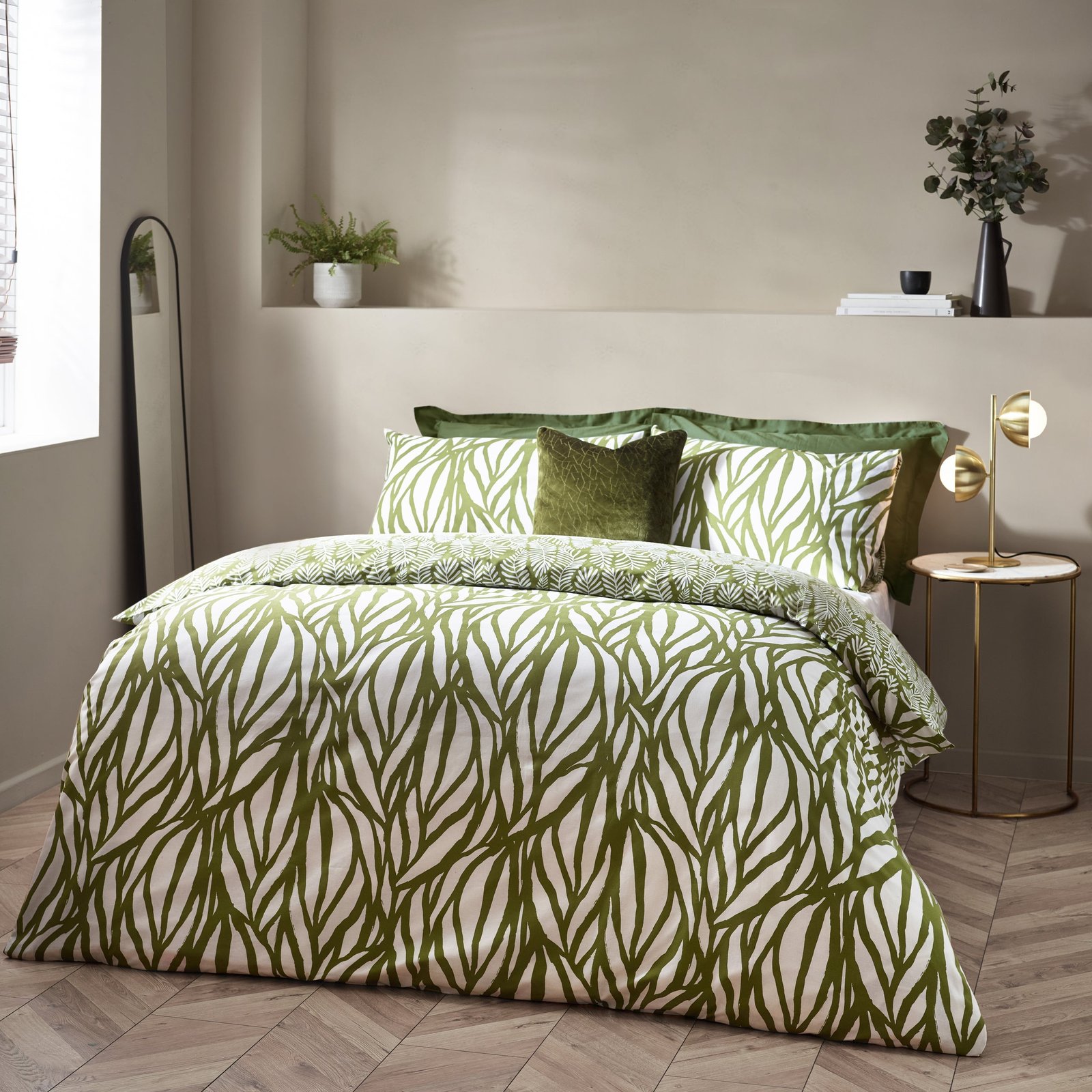 Hoem Frond Abstract Cotton Rich Reversible Duvet Cover Bedding Set Olive - Image 7