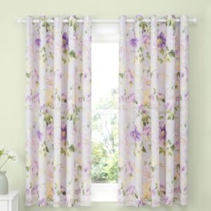 Dreams & Drapes Flourette Watercolour Floral Ready Made Eyelet Curtains 66 x 72 Lilac
