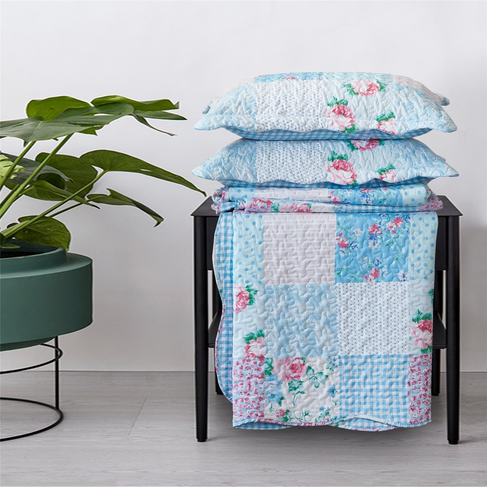 Luxury Quilted Patchwork Embroidered Bedspread Comforter with Pillow Case - Image 31