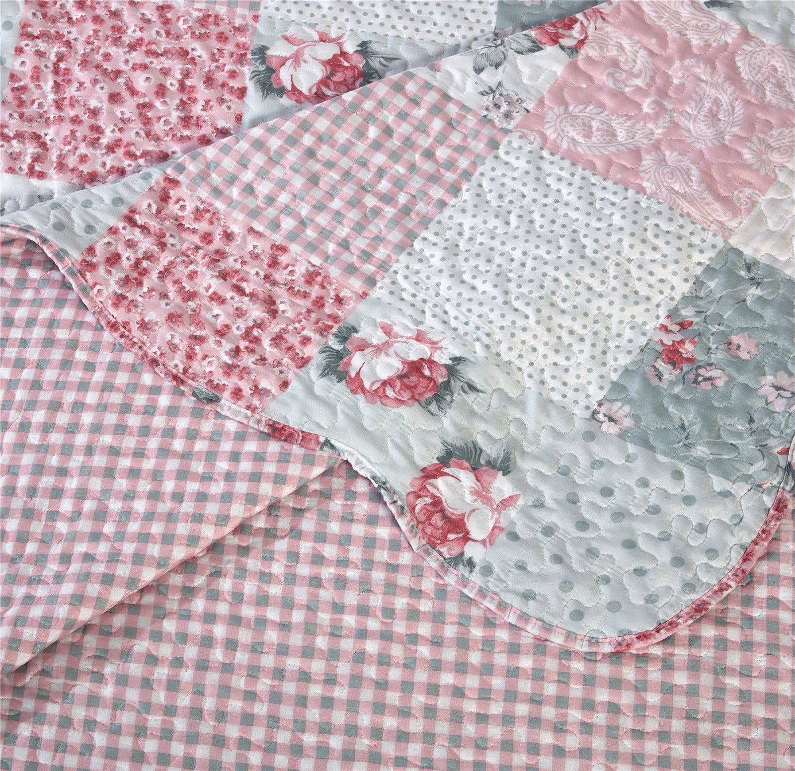 Luxury Quilted Patchwork Embroidered Bedspread Comforter with Pillow Case - Image 34