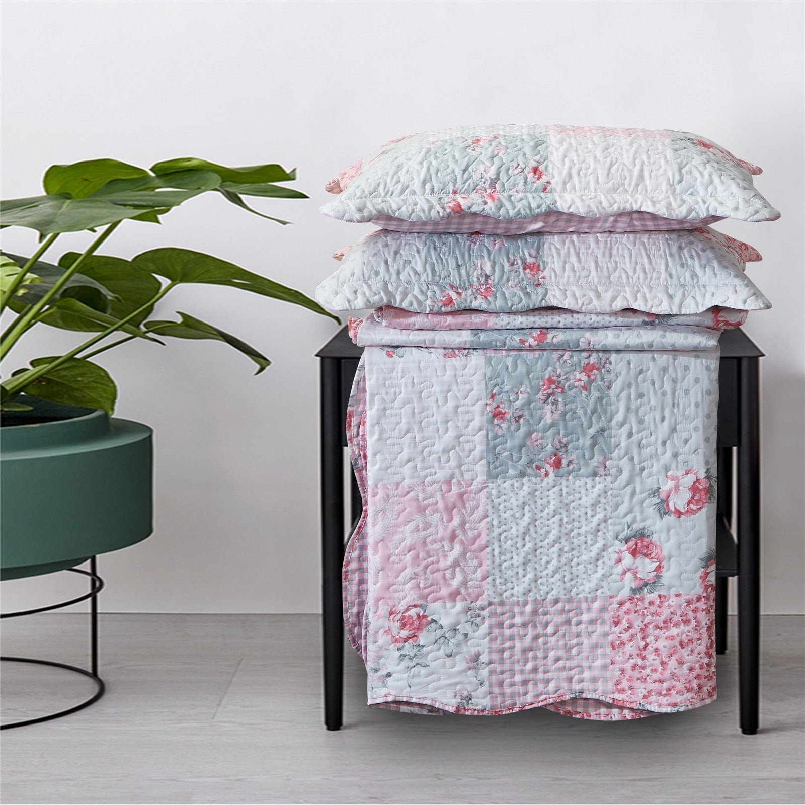 Luxury Quilted Patchwork Embroidered Bedspread Comforter with Pillow Case - Image 35