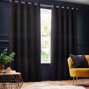 Paoletti Galaxy Chenille Ready Made Eyelet Curtains Black