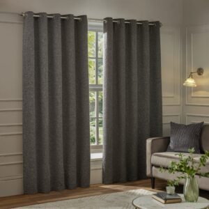 Paoletti Galaxy Chenille Ready Made Eyelet Blockout Curtains Charcoal