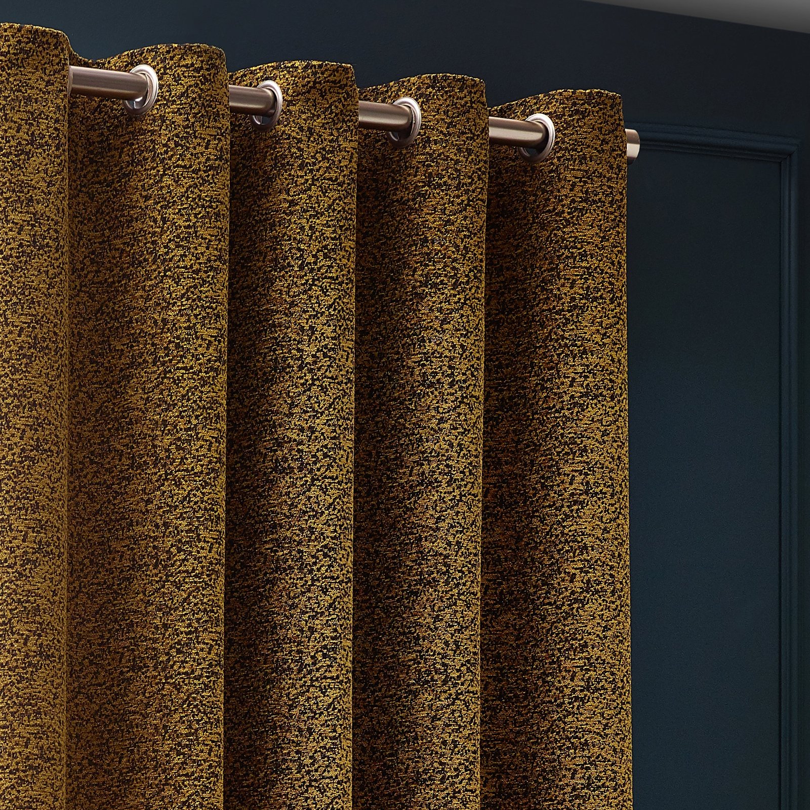 Paoletti Galaxy Chenille Ready Made Eyelet Curtains Gold - Image 2