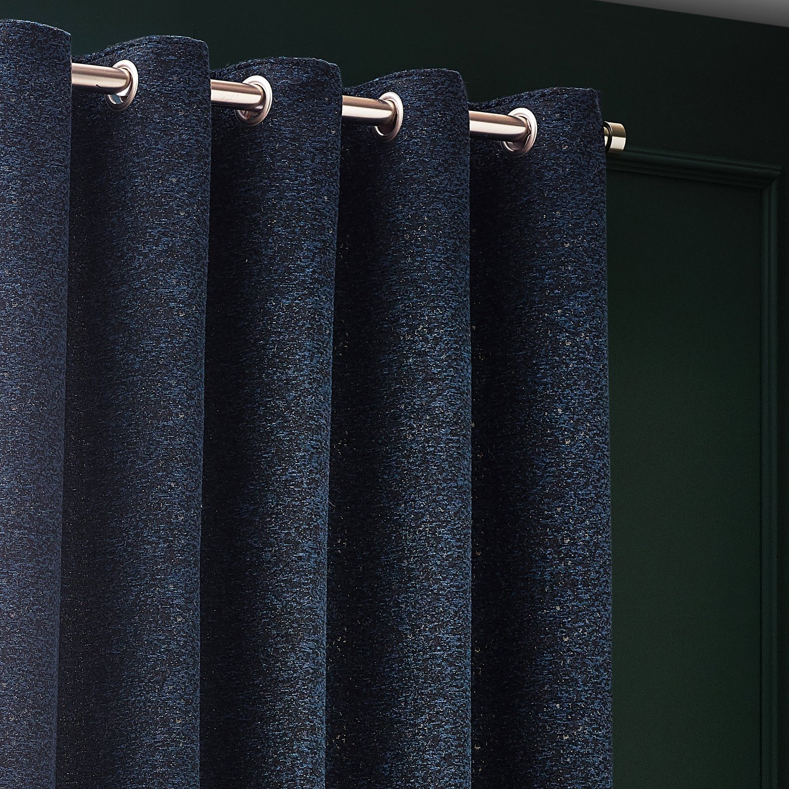 Paoletti Galaxy Chenille Ready Made Eyelet Curtains Navy - Image 2