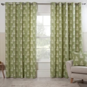 Esher Ready Made Eyelet Curtains Green