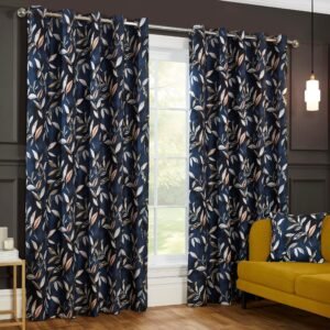 Madrid Ready Made Eyelet Blackout Curtains Navy
