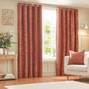 Grantley Jacquard Ready Made Eyelet Curtains Brick