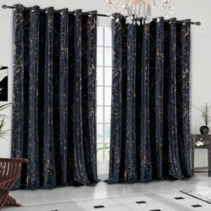 Glitzy Velvet Eyelet with Metallic Print Ring Top Window Curtains