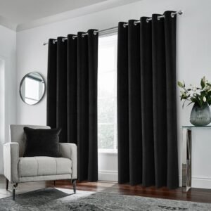 Hampton Velvet Ready Made Blackout Eyelet Curtains Black