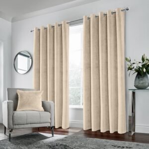 Enhanced Living Hampton Velvet Ready Made Eyelet Blackout Curtains Cream