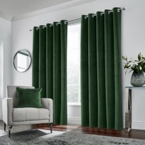 Hampton Velvet Blackout Ready Made Eyelet Curtains Green