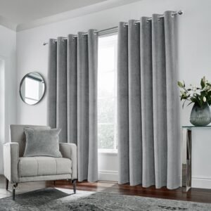Hampton Velvet Blackout Ready Made Eyelet Curtains Grey