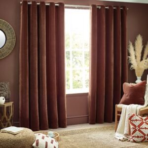 Yard Heavy Chenille Velvet Ready Made Eyelet Curtains Nutmeg