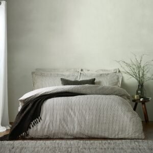 Yard Hebden Melange Stripe Cotton Duvet Cover Bedding Set Black