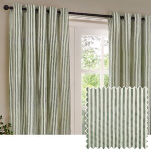 Yard Hebden Striped Cotton Ready Made Eyelet Curtains Forest Green