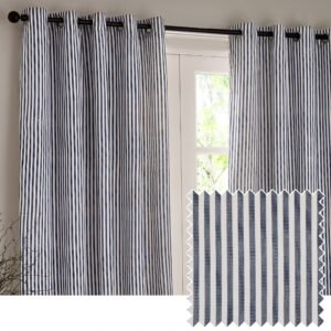 Yard Hebden Striped Cotton Ready Made Eyelet Curtains Navy