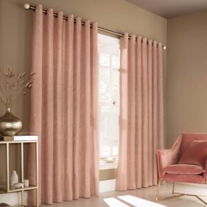 furn. Himalaya Jacquard Ready Made Eyelet Curtains Blush Pink