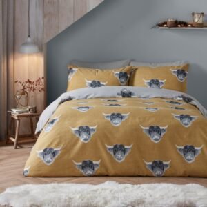 Fusion Snug Highland Cow Duvet Cover Bedding Set Ochre