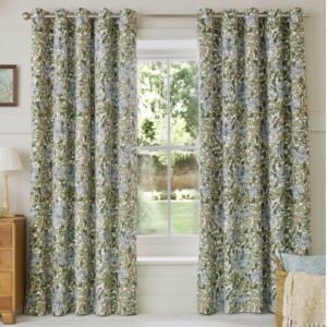 William Morris At Home Honeysuckle Ready Made Eyelet Blackout Curtains Powder Blue