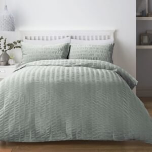 Serene Honley Seersucker Duvet Cover Bedding Set Duckegg