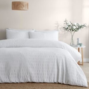 Serene Honley Seersucker Duvet Cover Bedding Set White