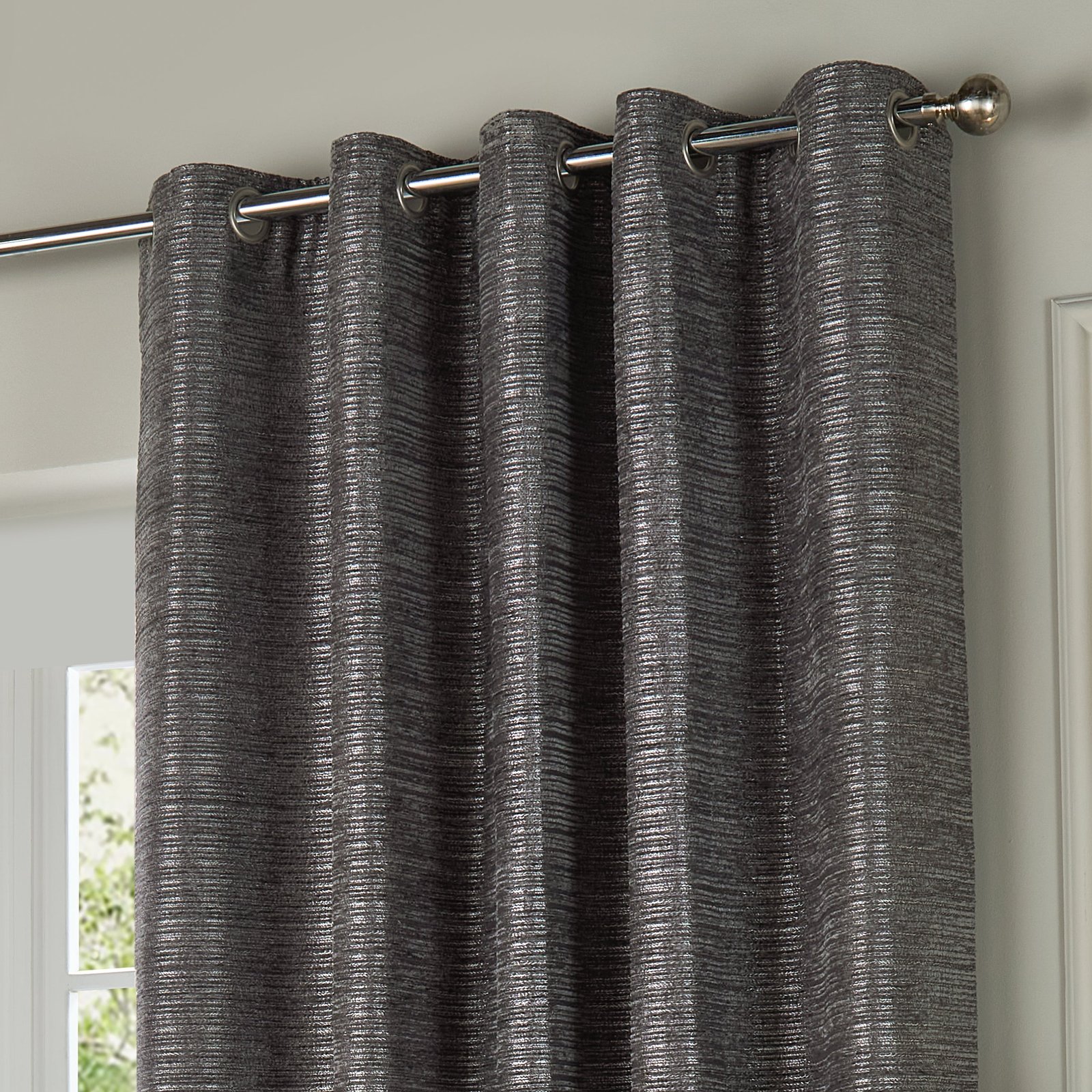 Paoletti Jupiter Chenille Jacquard Ready Made Eyelet Blockout Curtains Graphite - Image 3