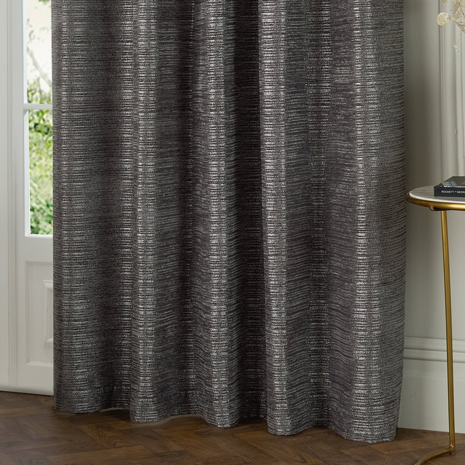 Paoletti Jupiter Chenille Jacquard Ready Made Eyelet Blockout Curtains Graphite - Image 4