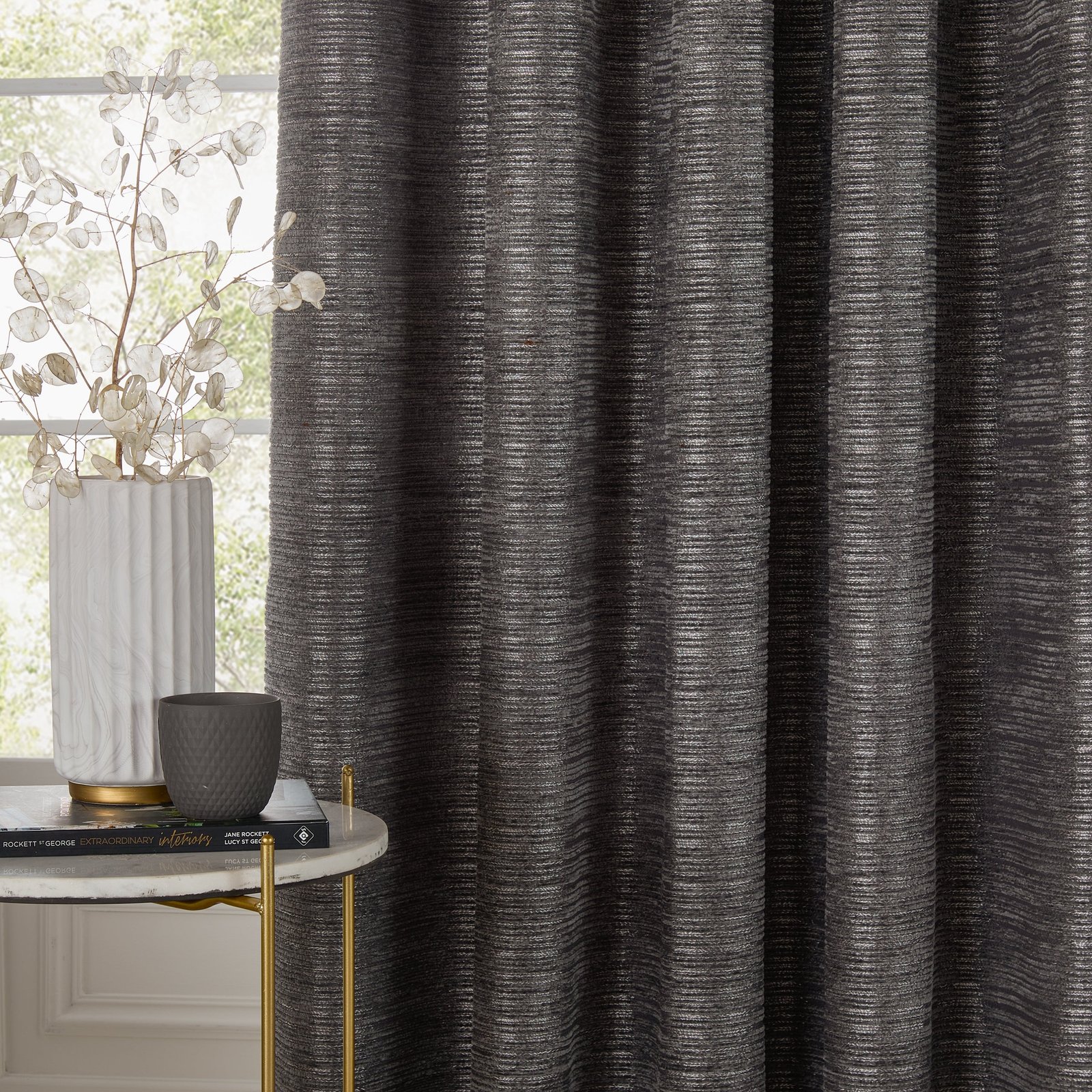 Paoletti Jupiter Chenille Jacquard Ready Made Eyelet Blockout Curtains Graphite - Image 5