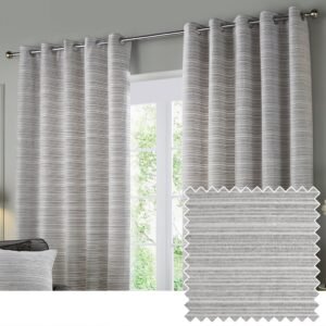 Paoletti Jupiter Chenille Jacquard Ready Made Eyelet Blockout Curtains Silver