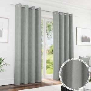 Knightsbridge Thermal Chenille Ready Made Eyelet Blackout Curtains Grey
