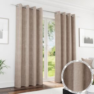 Knightsbridge Thermal Chenille Ready Made Eyelet Blackout Curtains Sand