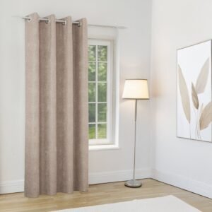 Knightsbridge Thermal Chenille Blackout Ready Made Eyelet Door Curtain 66 x 84 Sand