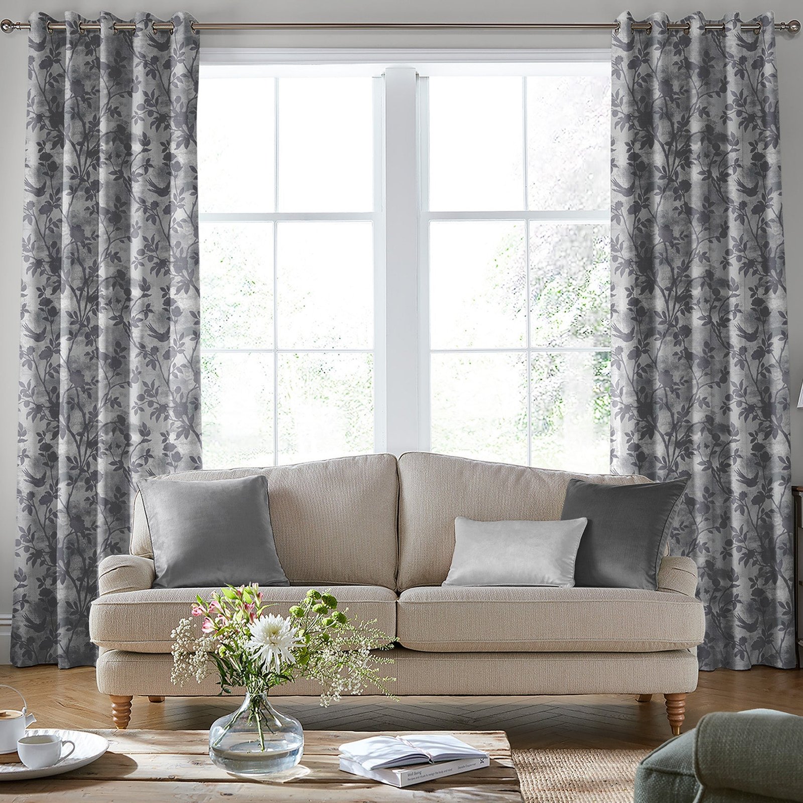 Laura Ashley Eglantine Silhoutte Woven Made to Measure Curtain Dove