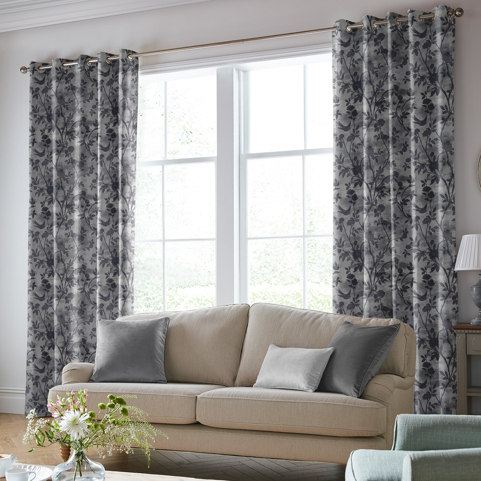 Laura Ashley Eglantine Silhoutte Woven Made to Measure Curtain Dove - Image 2