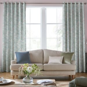 Laura Ashley Mosedale Posy Made to Measure Curtain Dark Duck Egg Blue