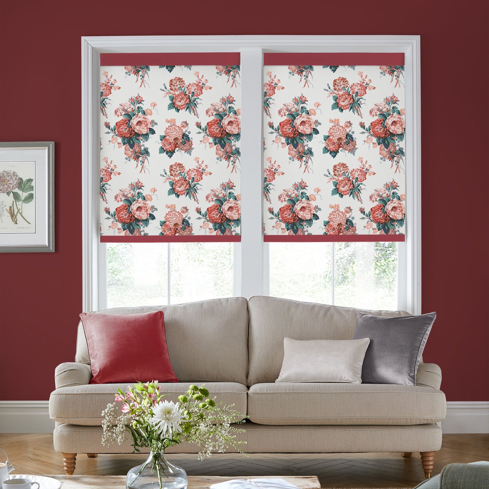 Laura Ashley Cecilia Translucent Made to Measure Roller Blind Red - Image 3