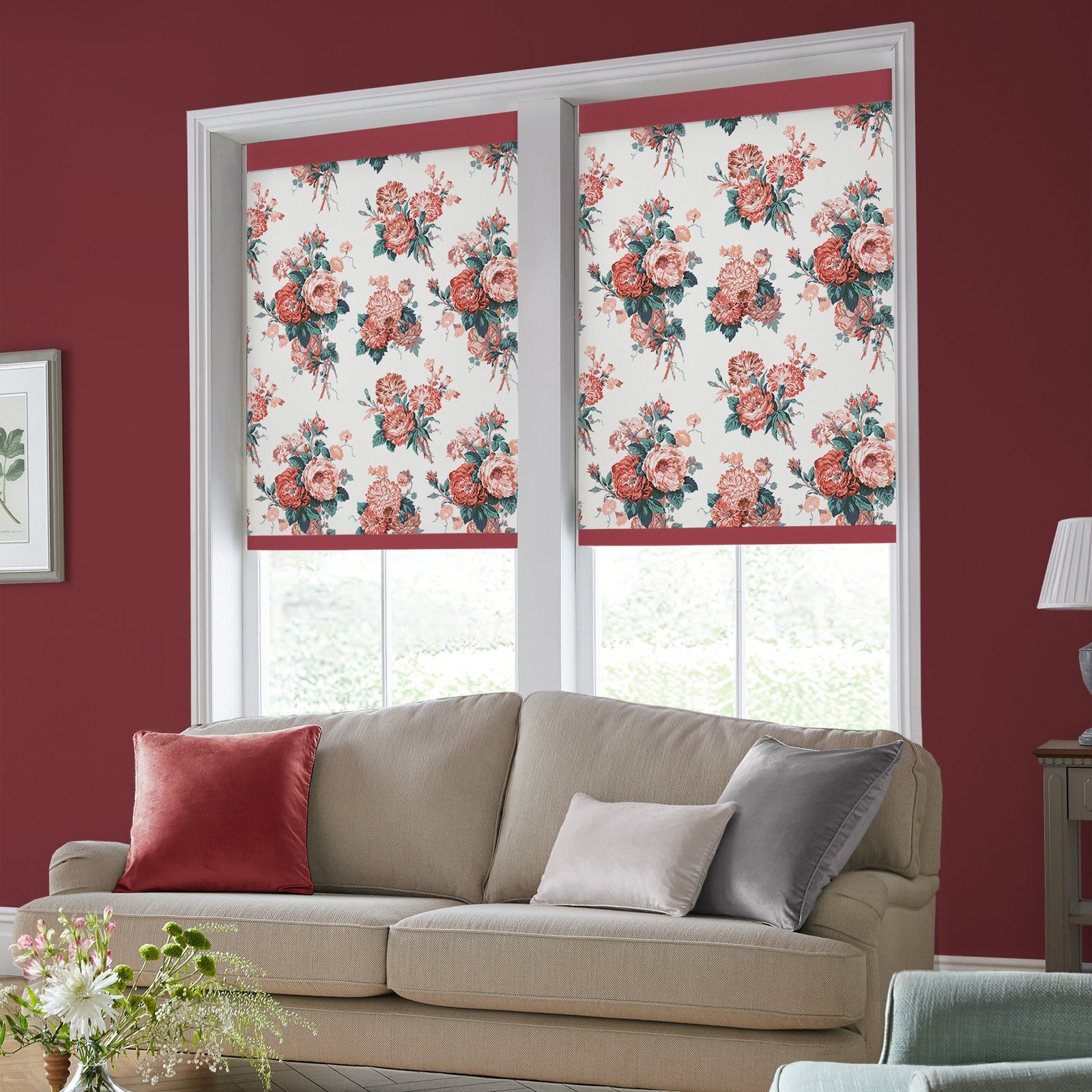 Laura Ashley Cecilia Translucent Made to Measure Roller Blind Red - Image 2