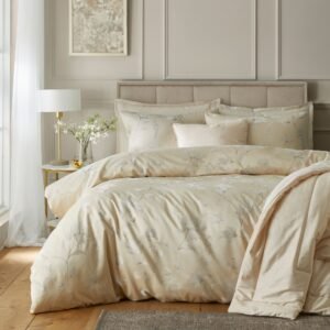 Soiree Lilly Floral Jacquard Duvet Cover Bedding Set Champagne