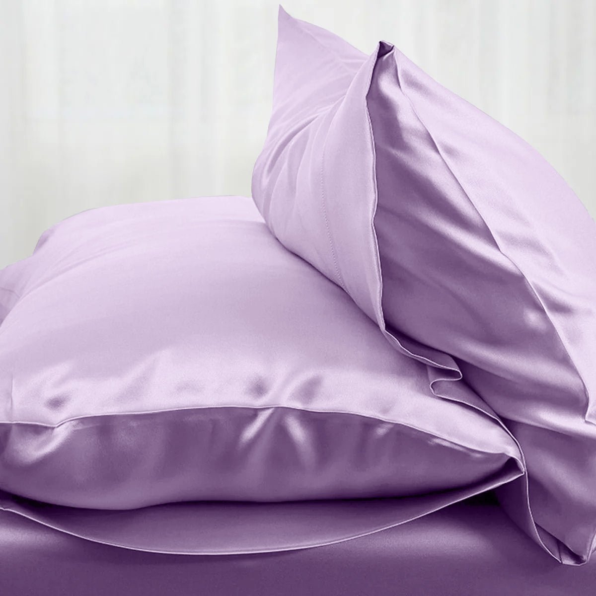 lavender Satin Silk Pillowcases Pair - Image 2